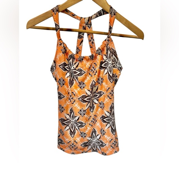 Prana Small Athletic Top Quinn Chakara Floral Orange & Brown Size Small Athlete - Picture 1 of 6